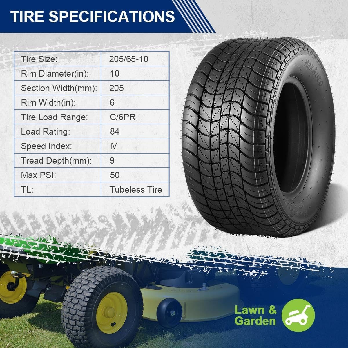 205/65-10 Trailer Tires and 20.5X8-10 Tractor Tires, 6-Ply, Set of 2