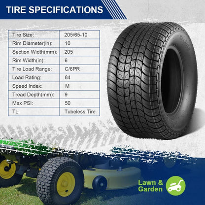 205/65-10 Trailer Tires and 20.5X8-10 Tractor Tires, 6-Ply, Set of 2