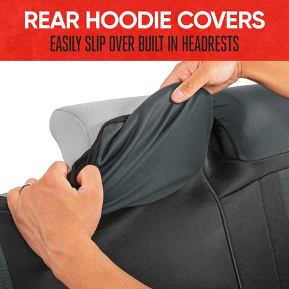 Omnifit Seat Covers for Cars, Two-Tone Gray Car Full Set with Hooded Split Bench Cover, Interior Accessories, Automotive