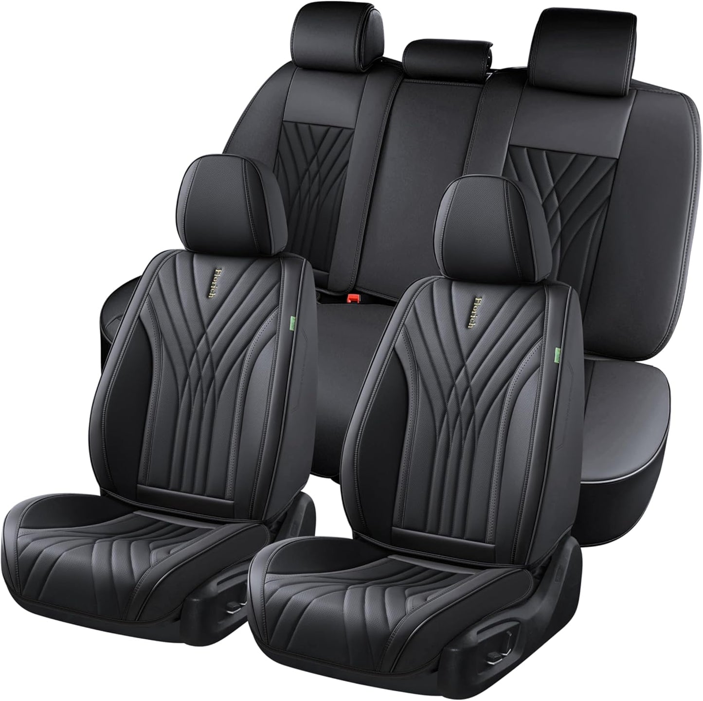 Universal Leather Car Seat Protector, 5-Seat Set, Black Automotive Accessories for Sedan SUV Pick-Up Truck