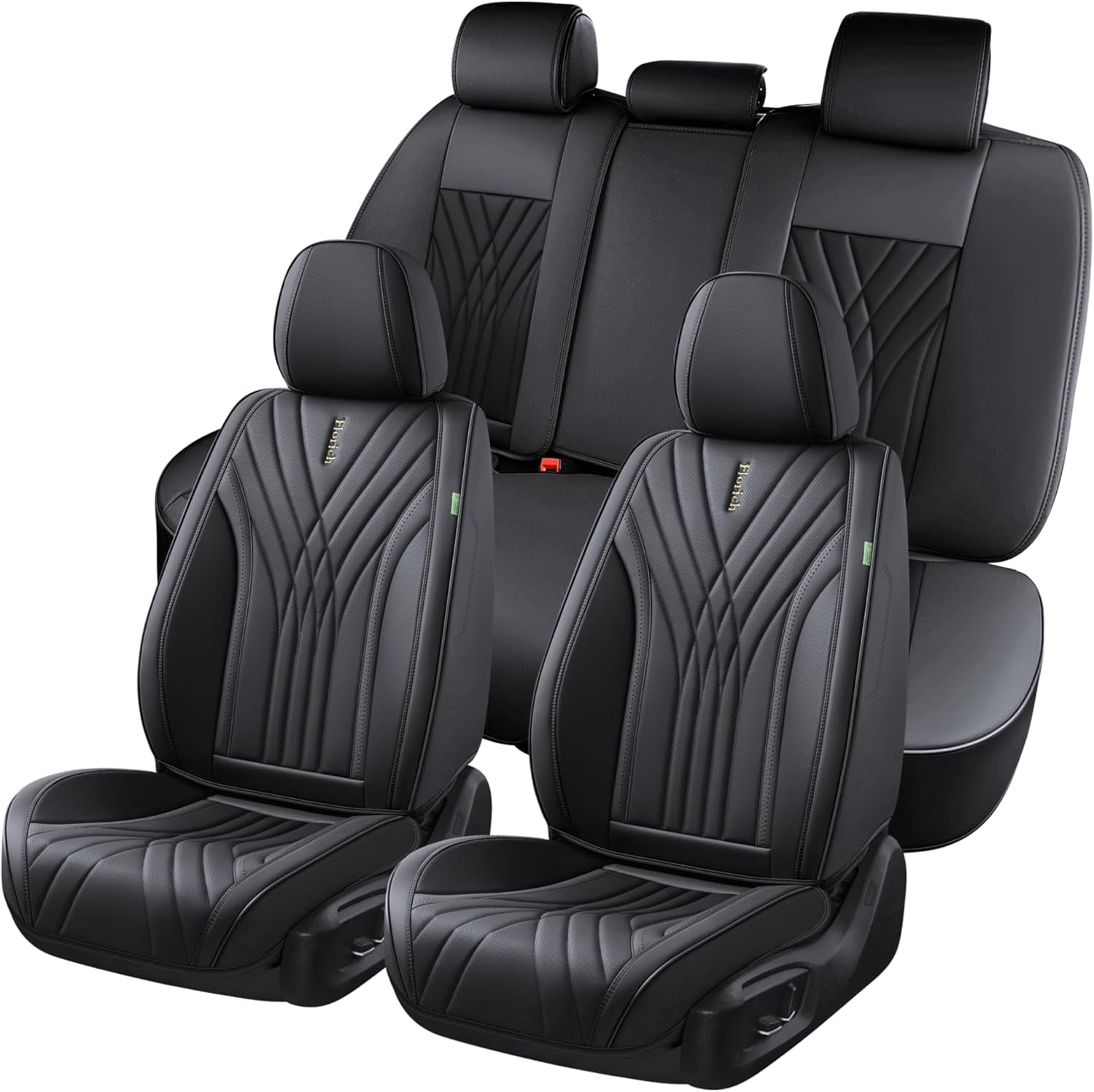 Universal Leather Car Seat Protector, 5-Seat Set, Black Automotive Accessories for Sedan SUV Pick-Up Truck