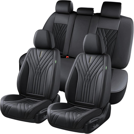 Universal Leather Car Seat Protector, 5-Seat Set, Black Automotive Accessories for Sedan SUV Pick-Up Truck