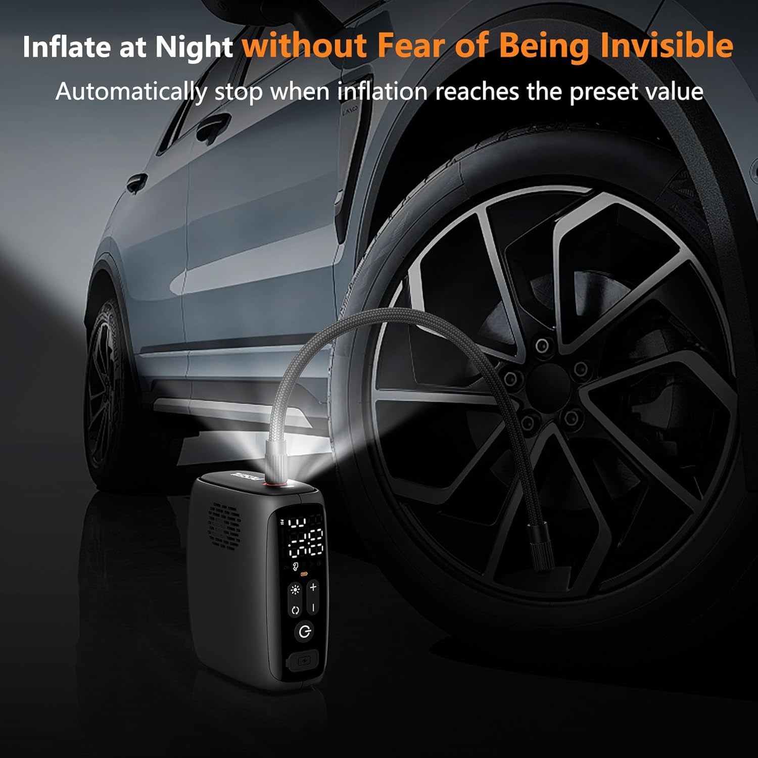 Tire Inflator Portable Air Compressor, 28 Cylinders 12V Air Compressor, 140W Auto Shut-Off with LED Light 150Psi Pump, Portable Air Compressor for Car Tires, Bicycle, Moto, Ball Etc.