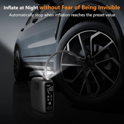 Tire Inflator Portable Air Compressor, 28 Cylinders 12V Air Compressor, 140W Auto Shut-Off with LED Light 150Psi Pump, Portable Air Compressor for Car Tires, Bicycle, Moto, Ball Etc.