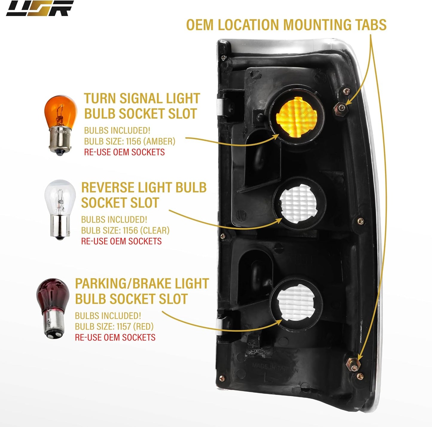 USR 93-98 XK10 / XK20 Tail Light – Rear Tail Lamps Set (Left + Right) Compatible with 1993-1998 Toyota T100 Pickup Truck All Models Base, DX and SR5 Pick up (CLEAR LENS TAIL LIGHTS with BULBS)