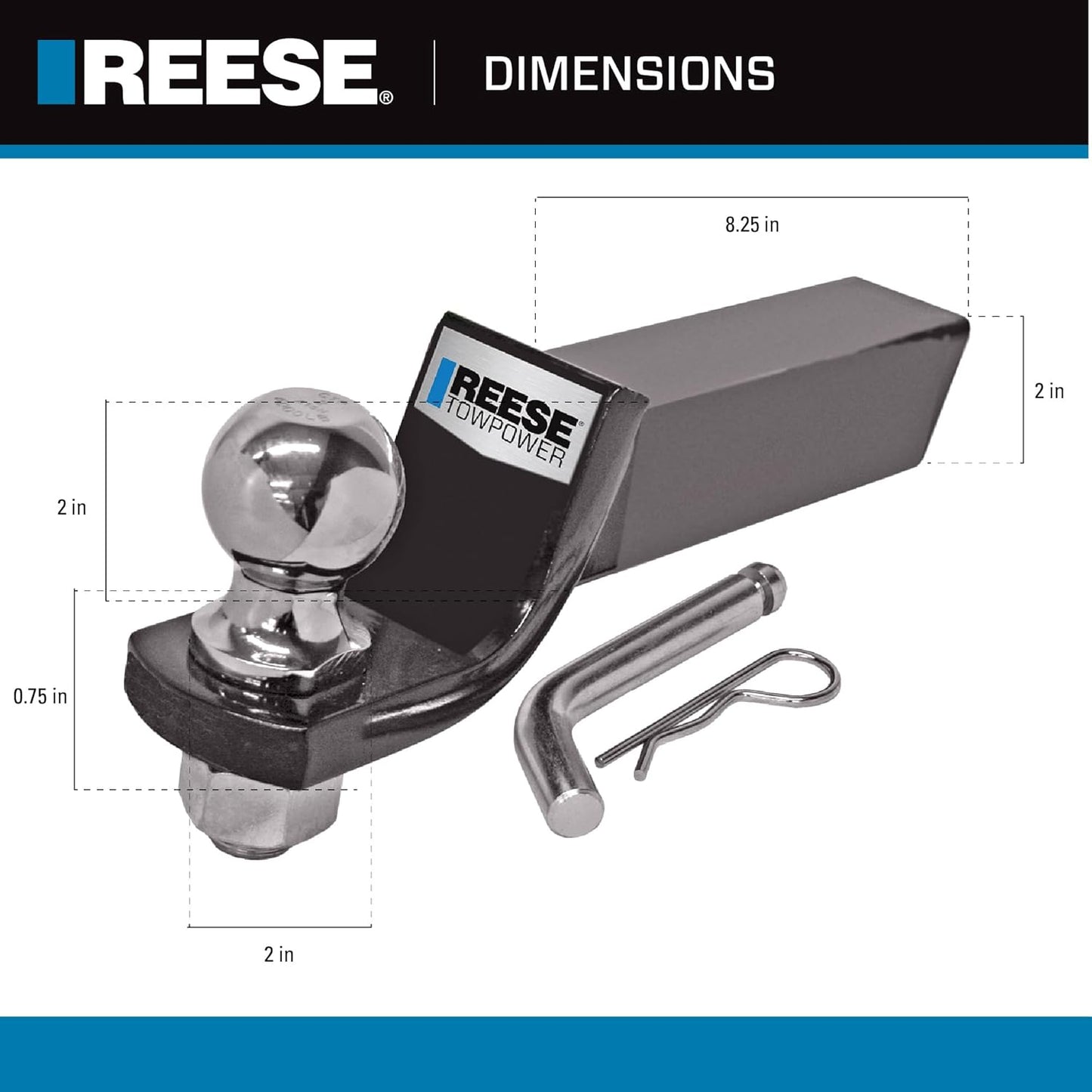 Towpower 21536RAK Trailer Hitch Drawbar and Ball Hitch Towing Kit, Fits Square 2 Inch Hitch Receiver, 2 Inch Drop, 6,000 Lbs. Capacity