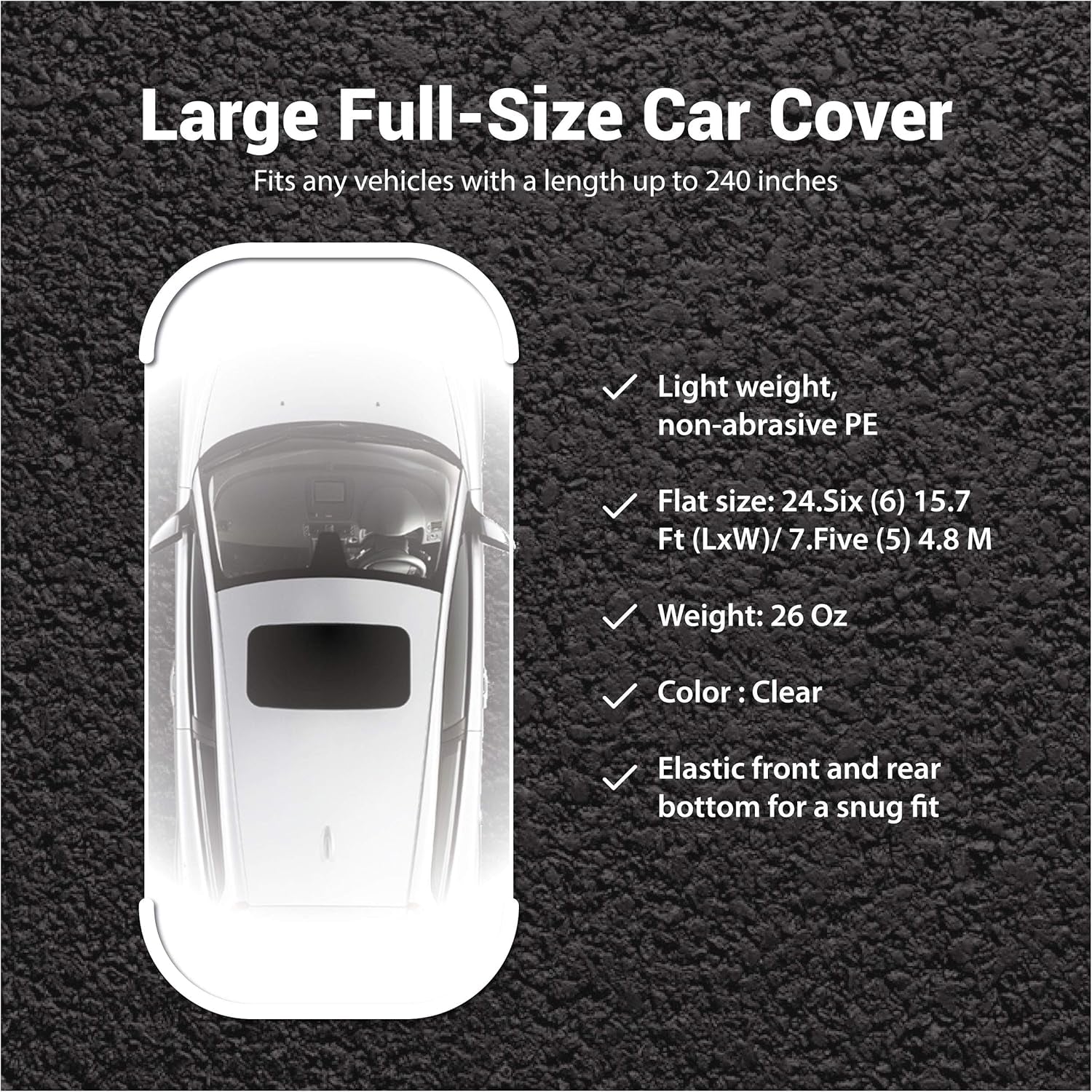 Universal Clear Disposable Car Cover for SUV, Sedan, Sport Cars, Antique Cars up to 22' X 12'