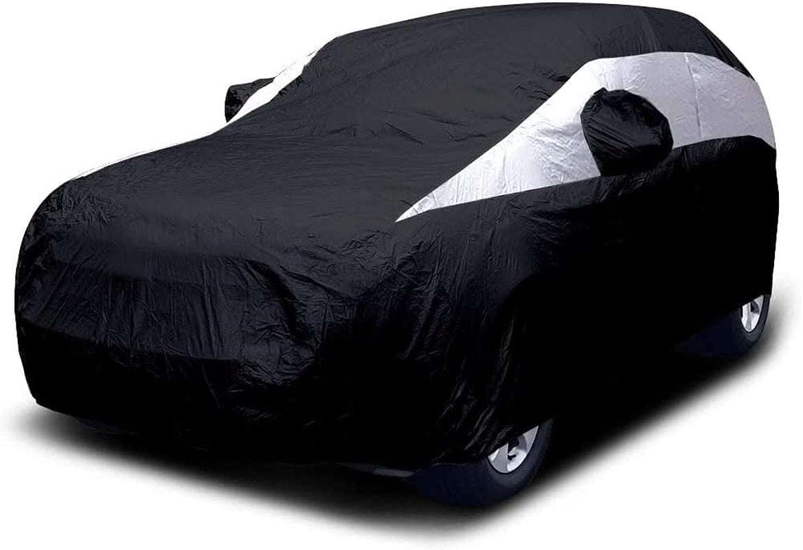 Titan Jet Black Poly 210T Car Cover for Mid-Size SUV 188-206". Waterproof, UV Protection, Scratch Resistant, Driver-Side Zippered Opening. Fits Explorer, Grand Cherokee and More.