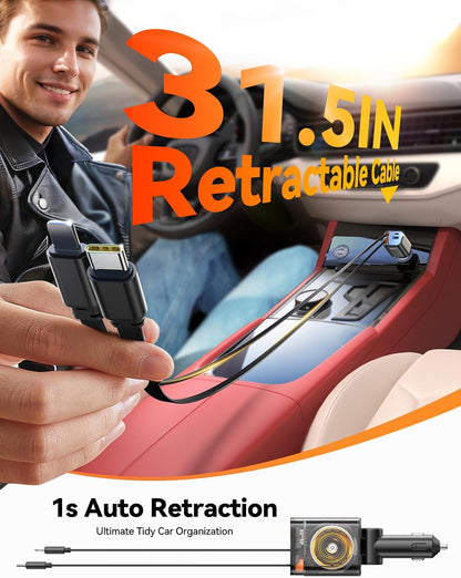 [2025 Ultra-Compact]  Retractable Car Charger 84W Car Charger USB C for Iphone 16 17 Fast Charging, Car Accessories, Car Adapter Travel Essentials Gifts for Women Men, for Iphone 17 16 15 14 13