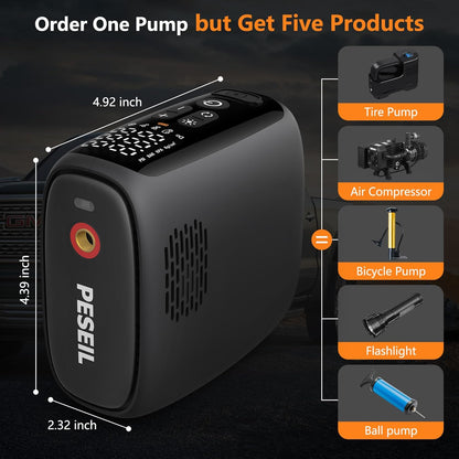 Tire Inflator Portable Air Compressor, 28 Cylinders 12V Air Compressor, 140W Auto Shut-Off with LED Light 150Psi Pump, Portable Air Compressor for Car Tires, Bicycle, Moto, Ball Etc.