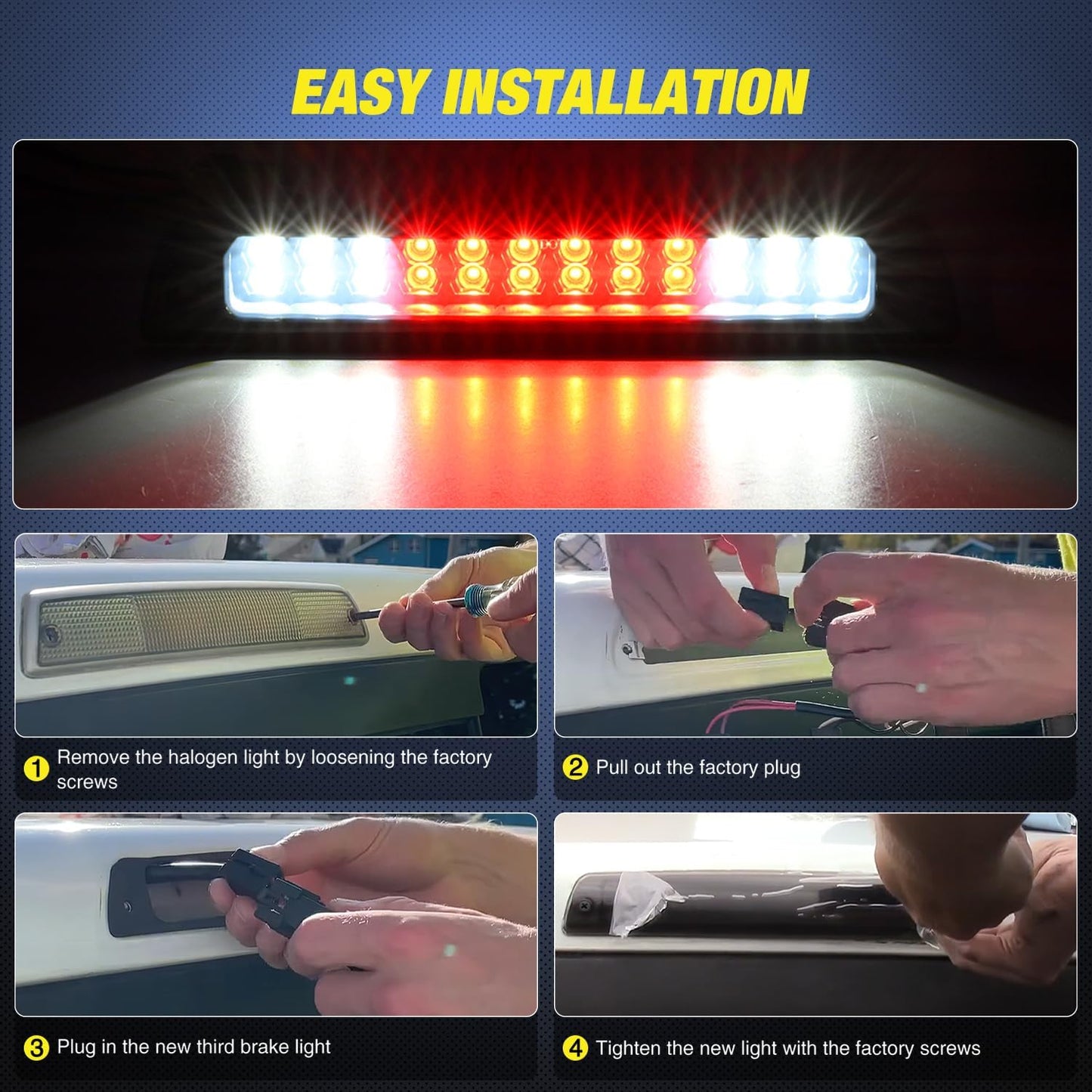 Third Brake Light Tail High Mount 3Rd Stop Cargo Reverse Lights Smoked Lens Compatible with Dodge Ram 1500 2500 3500 1994 1995 1993 1997 1998 1999 2000 2001 Pickup Truck Rear Cab Lamp