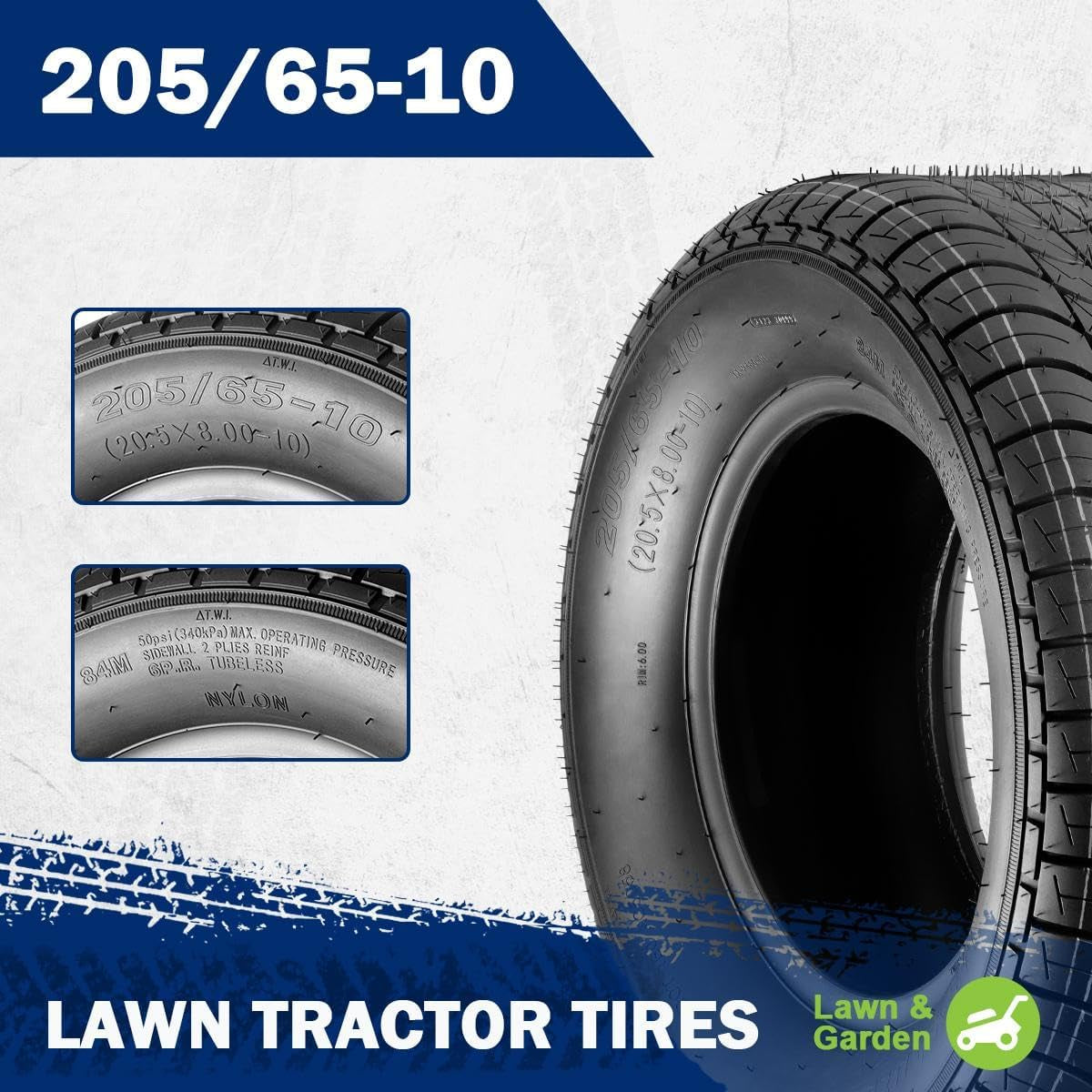 205/65-10 Trailer Tires and 20.5X8-10 Tractor Tires, 6-Ply, Set of 2