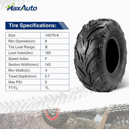 145 70 6 ATV Tires 145/70-6 Mini Bike Tires 145 70-6 Go Kart Tire at 145X70-6 Tire 4PLY Tubeless, Set of 4