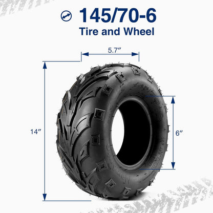 145 70 6 ATV Tires 145/70-6 Mini Bike Tires 145 70-6 Go Kart Tire at 145X70-6 Tire 4PLY Tubeless, Set of 4