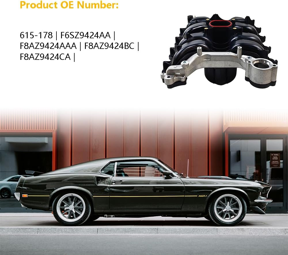 Upper Intake Manifold W/Gasket Thermostat Kit | Fit for Ford Crown Victoria Mustang Thunderbird, Mercury Grand Marquis Cougar, Lincoln Town Car V8 4.6L | OE# F6SZ9424AA F8AZ9424AAA F8AZ9424BC 615-178