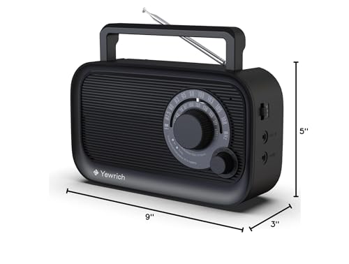 AM FM Radio with Best Reception, Bluetooth Speaker Portable Radio, DSP Plug in Wall,Battery Operated or AC Power with Headphone Jack, Large Tuning Knob for Home Kitchen Outdoor, Black