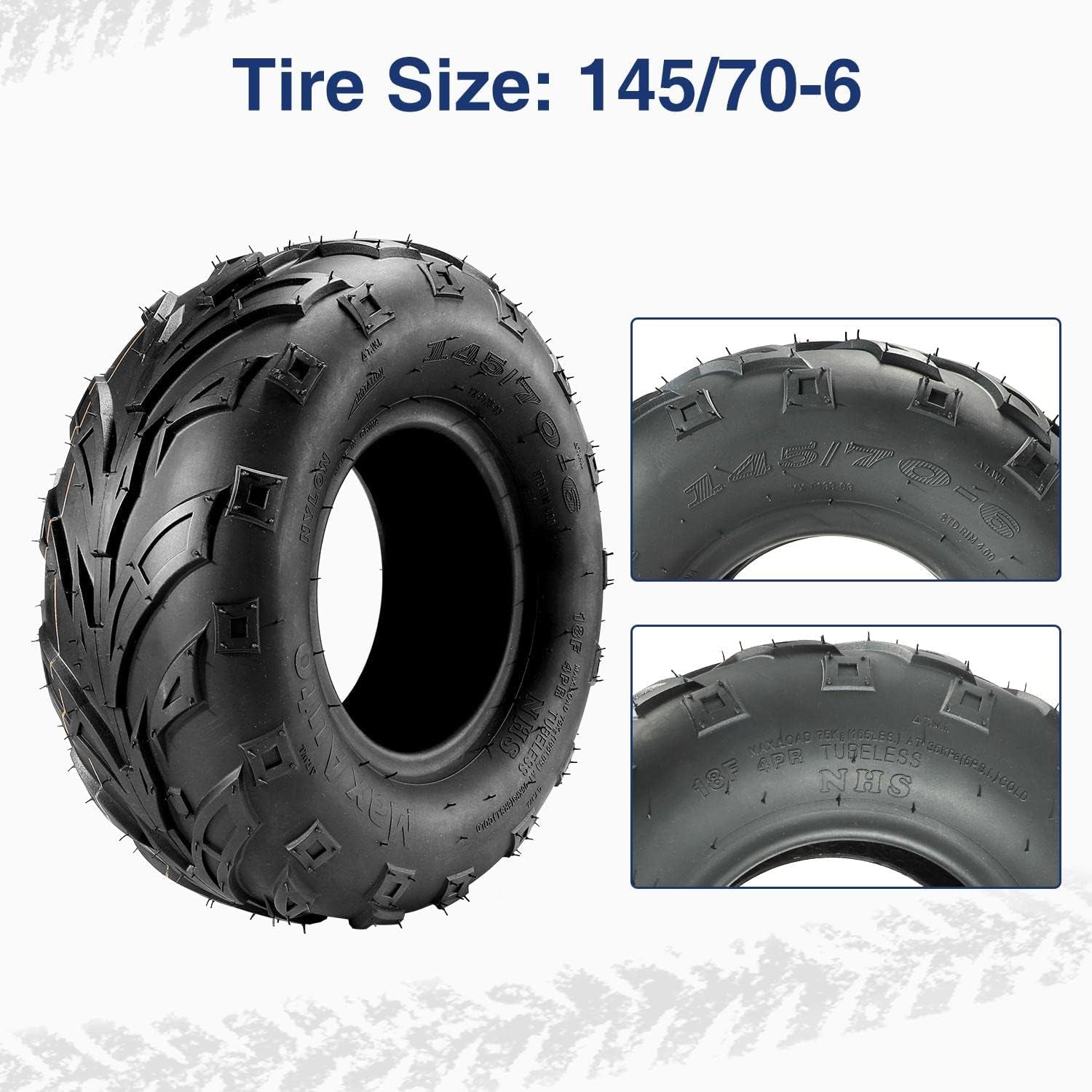 145 70 6 ATV Tires 145/70-6 Mini Bike Tires 145 70-6 Go Kart Tire at 145X70-6 Tire 4PLY Tubeless, Set of 4