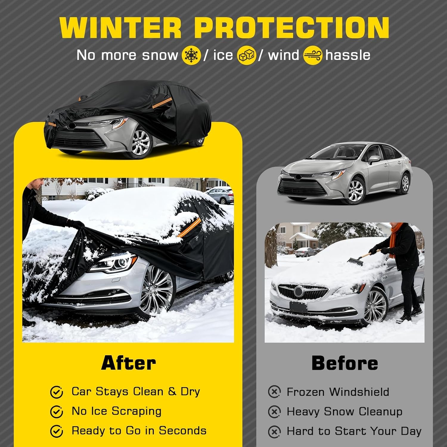 Waterproof Car Cover for Toyota Corolla, 6 Layers Covers with Cotton Liner and Zipper Door, All Weather Full Exterior Cover, Snow Rain Hail Dust Leaves Bird Droppings Protection