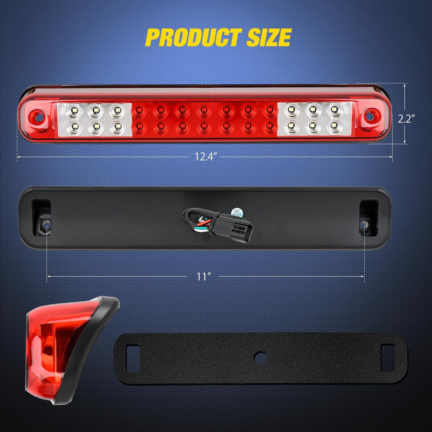 Third Brake Light Tail High Mount 3Rd Stop Cargo Reverse Lights Red Lens Compatible with Chevy GMC C/K Series 1500 2500 3500 1988-2000 Chevrolet Blazer 1992 1993 Chevy Silverado 1994-1998