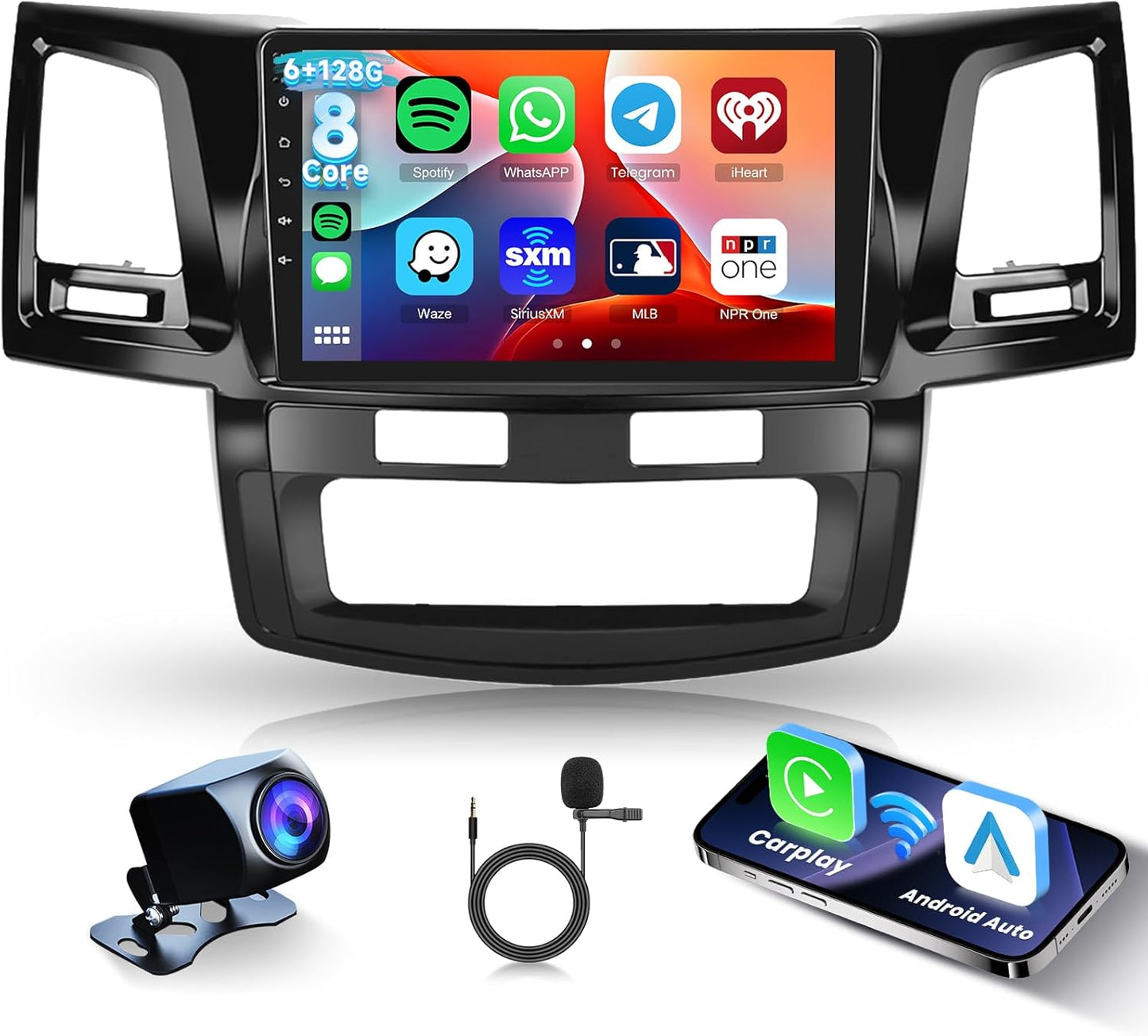 [6G+128G] 8-Core Car Radio for Toyota HILUX 2005-2014 Android Car Stereo with Bluetooth GPS, 9 Inch Touch Screen with Wireless Carplay Android Auto,Wifi USB,DSP,FM RDS