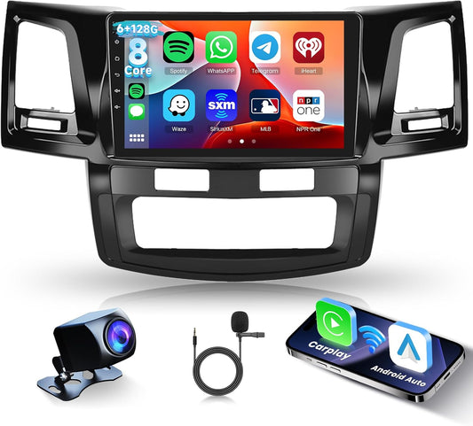 [6G+128G] 8-Core Car Radio for Toyota HILUX 2005-2014 Android Car Stereo with Bluetooth GPS, 9 Inch Touch Screen with Wireless Carplay Android Auto,Wifi USB,DSP,FM RDS