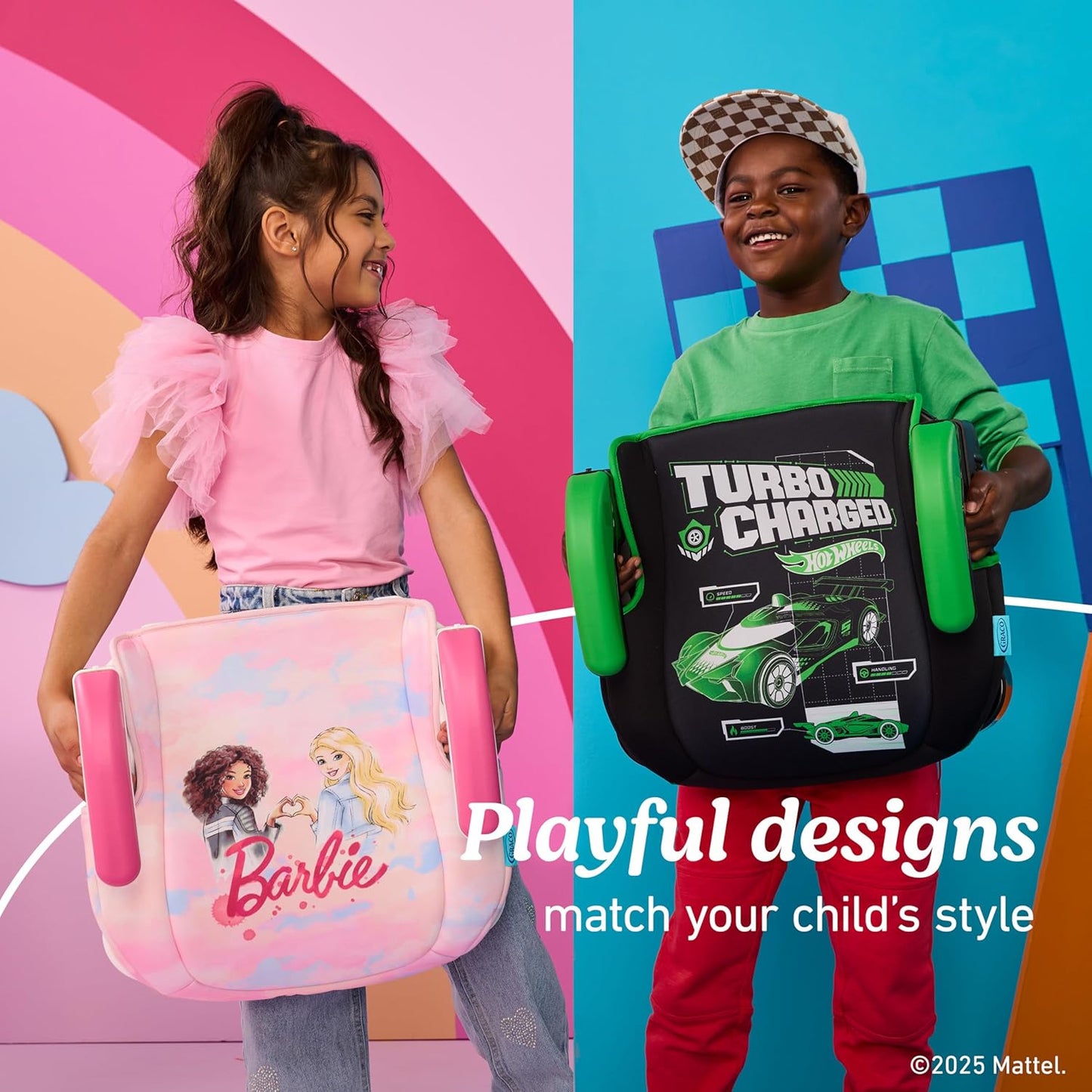 Turbobooster 2.0 Backless Booster Car Seat, Barbie Paint, Travel Booster Seat for Children Ages 4-10, Weight 40-100 Pounds and Height up to 57 Inches