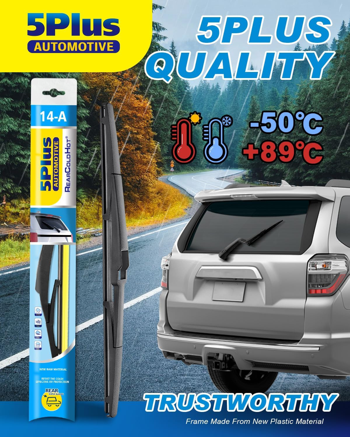 ® 14 Inch Rear Wiper Blade Replacement for Jeep Cherokee 2023-2017/Mazda CX-5 2013-2024 CX-9 2007-2023/Hyundai Tucson 2016-2020 Nexo 2021-2024/Chrysler Pacifica 2017-2024 Mute OEM Quality