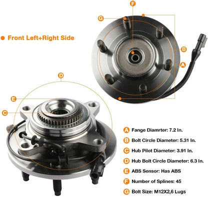 Wheel Bearing Hub Front Wheel Hub and Bearing Assembly 515079 Compatible for F-150 Heritage Expedition W/Abs 4WD 4X4 6 Lug