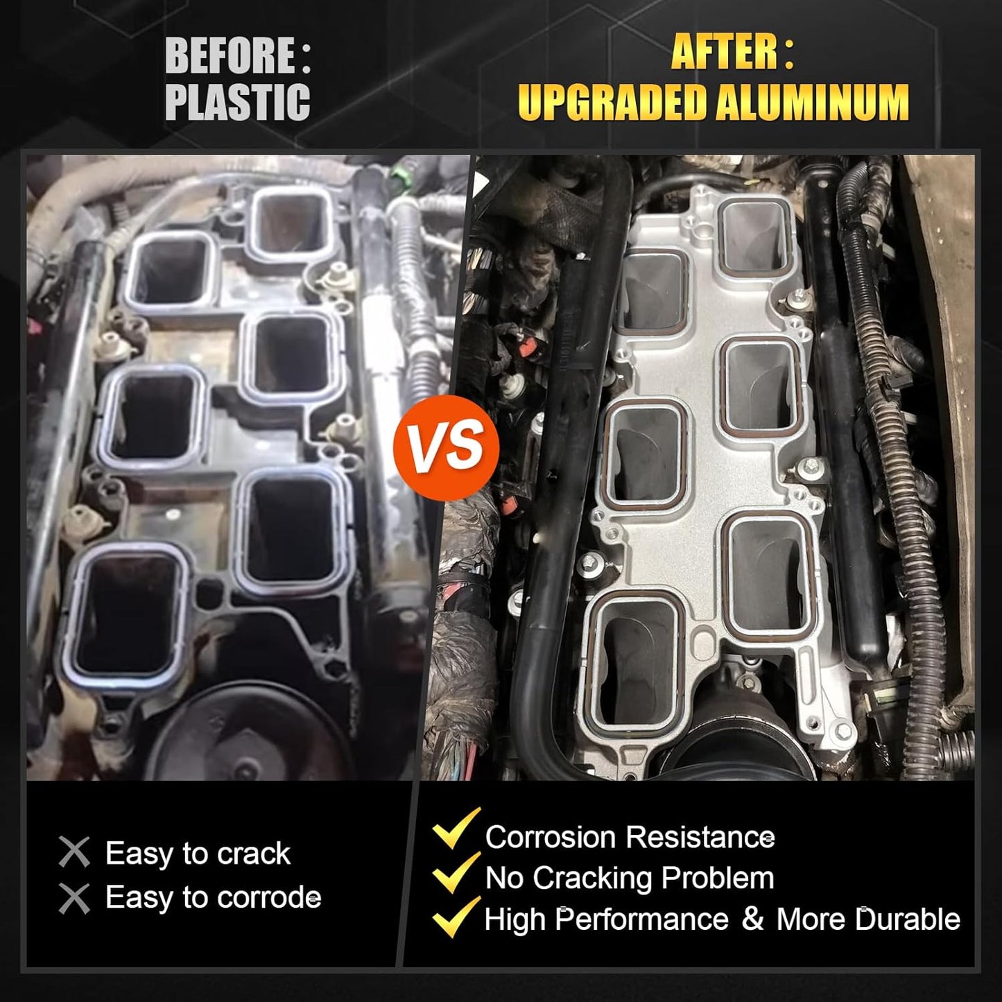 Upgraded Full Aluminum Engine Lower Intake Manifold with Gasket ＆ Engine Oil Filter Housing with Oil Cooler Sensors and Gaskets Compatible with Dodge Charger Challenger Journey Jeep Wrangler