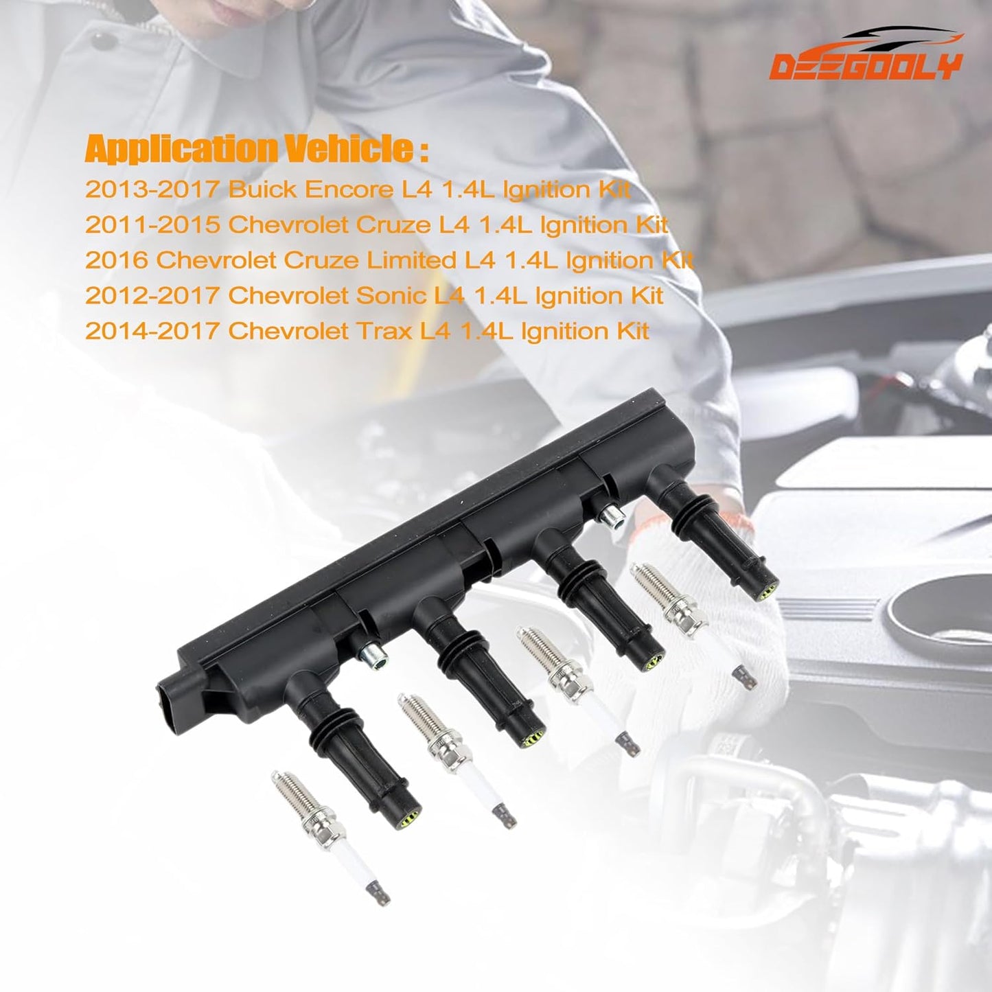 UF-669 Ignition Coils & Iridium Spark Plugs Compatible with Chevy Sonic Buick Trax Cruze Volt Encore 2013-2018 Cadillac ELR 2014-2016 1.4L L4