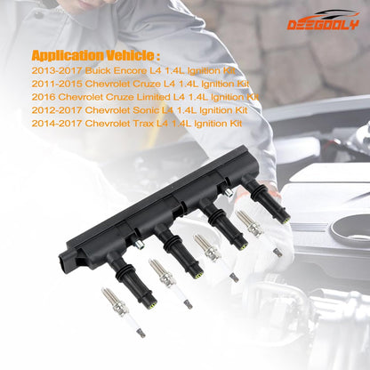 UF-669 Ignition Coils & Iridium Spark Plugs Compatible with Chevy Sonic Buick Trax Cruze Volt Encore 2013-2018 Cadillac ELR 2014-2016 1.4L L4