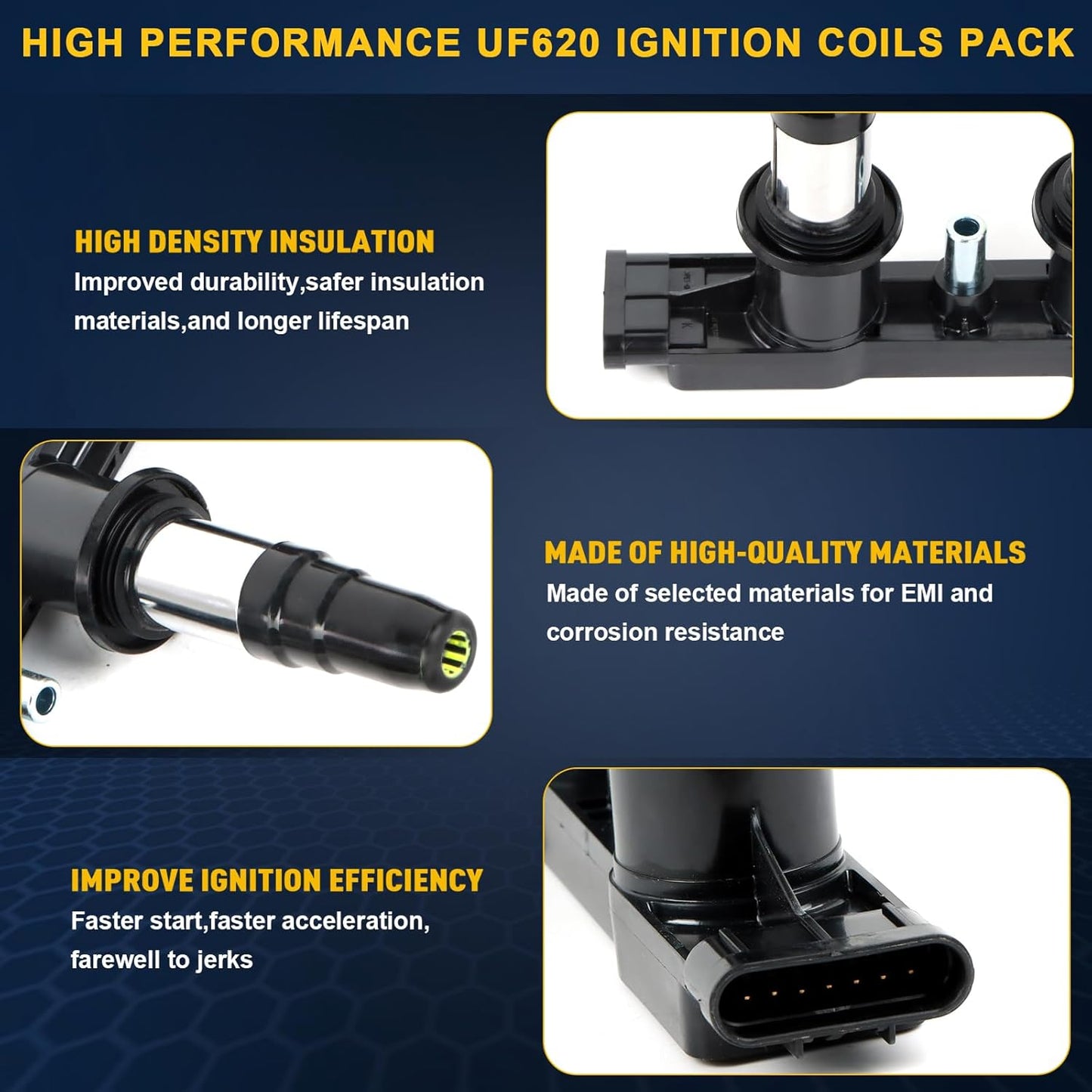 UF620 Ignition Coils Pack & 4PCS Iridium Spark Plugs Compatible with Chevy Cruze Sonic Aveo Aveo5 Pontiac G3 2011 2012-2018 1.6L 1.8L L4 Coil Pack Replace#90919-02247,C1646,5C1703,96476983