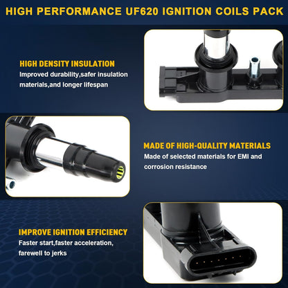 UF620 Ignition Coils Pack & 4PCS Iridium Spark Plugs Compatible with Chevy Cruze Sonic Aveo Aveo5 Pontiac G3 2011 2012-2018 1.6L 1.8L L4 Coil Pack Replace#90919-02247,C1646,5C1703,96476983
