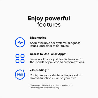 OBD2 Diagnostic Tool Scanner for Audi Seat Cupra Skoda Volkswagen BMW Mini Toyota (Android & Ios, Next Gen Device) (Pro Pack)