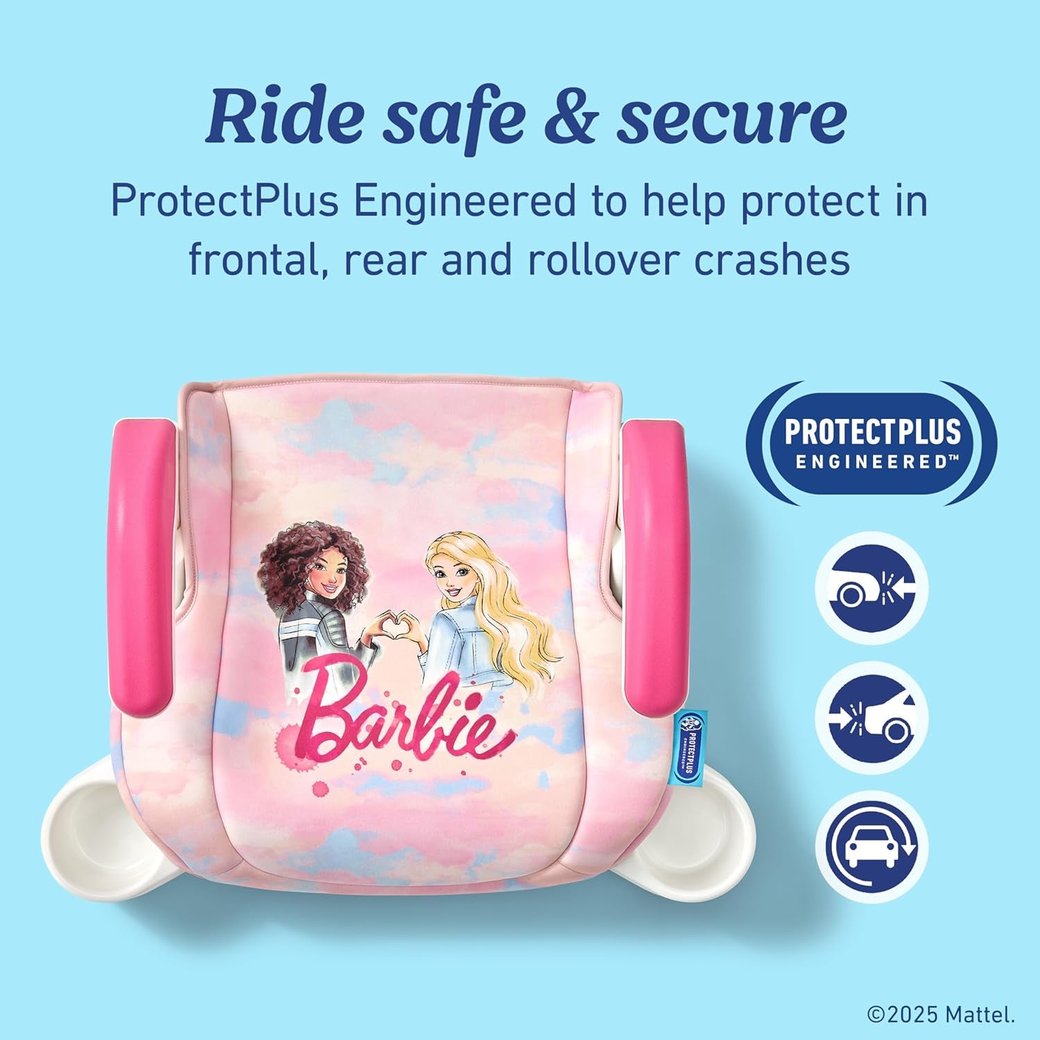 Turbobooster 2.0 Backless Booster Car Seat, Barbie Paint, Travel Booster Seat for Children Ages 4-10, Weight 40-100 Pounds and Height up to 57 Inches