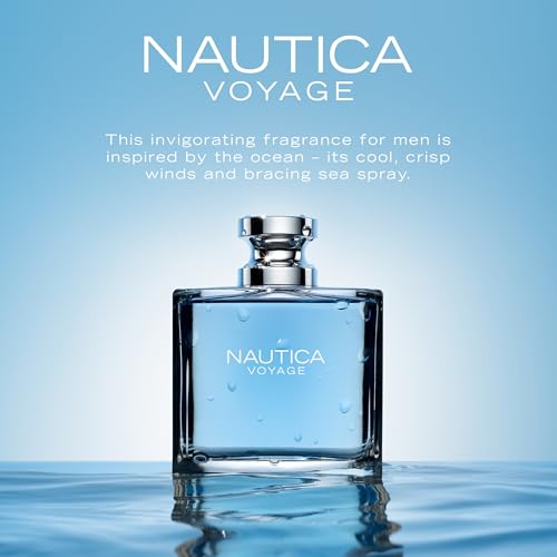 Nautica Voyage Eau De Toilette, Cologne and Fragrance For Men, Fresh, Romantic, Fruity Scent Woody, Aquatic Notes of Apple, Water Lotus, Cedarwood, and Musk Ideal Day Wear, Long Lasting 3.3Fl oz