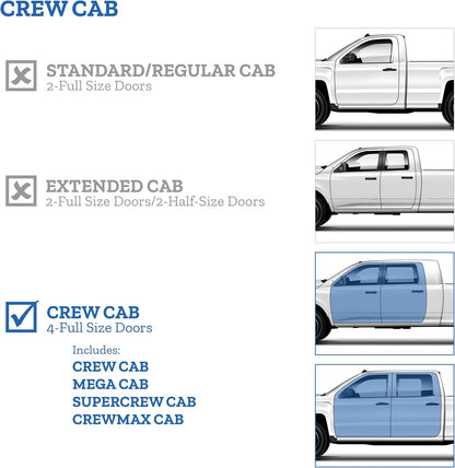 [] outside Mount Rain Guards for 2014-2018 Chevrolet Silverado-Gmc Sierra 1500; 2015-2019 Silver-Sierra 2500 & 3500, CREW CAB ONLY | Window Vent Visors, 4 Pcs. - Smoke | 94536