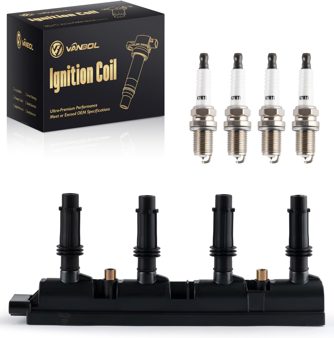 UF669 Ignition Coil Pack and 4 Iridium Spark Plug Compatible with Chevy Cruzer 2011-2016 Sonic Trax 15-21 Volt 11-15, Buick 2013-2021 Encore, 14-16 for Cadillac EL 1.4L L4 UF669 XP3922 55577898