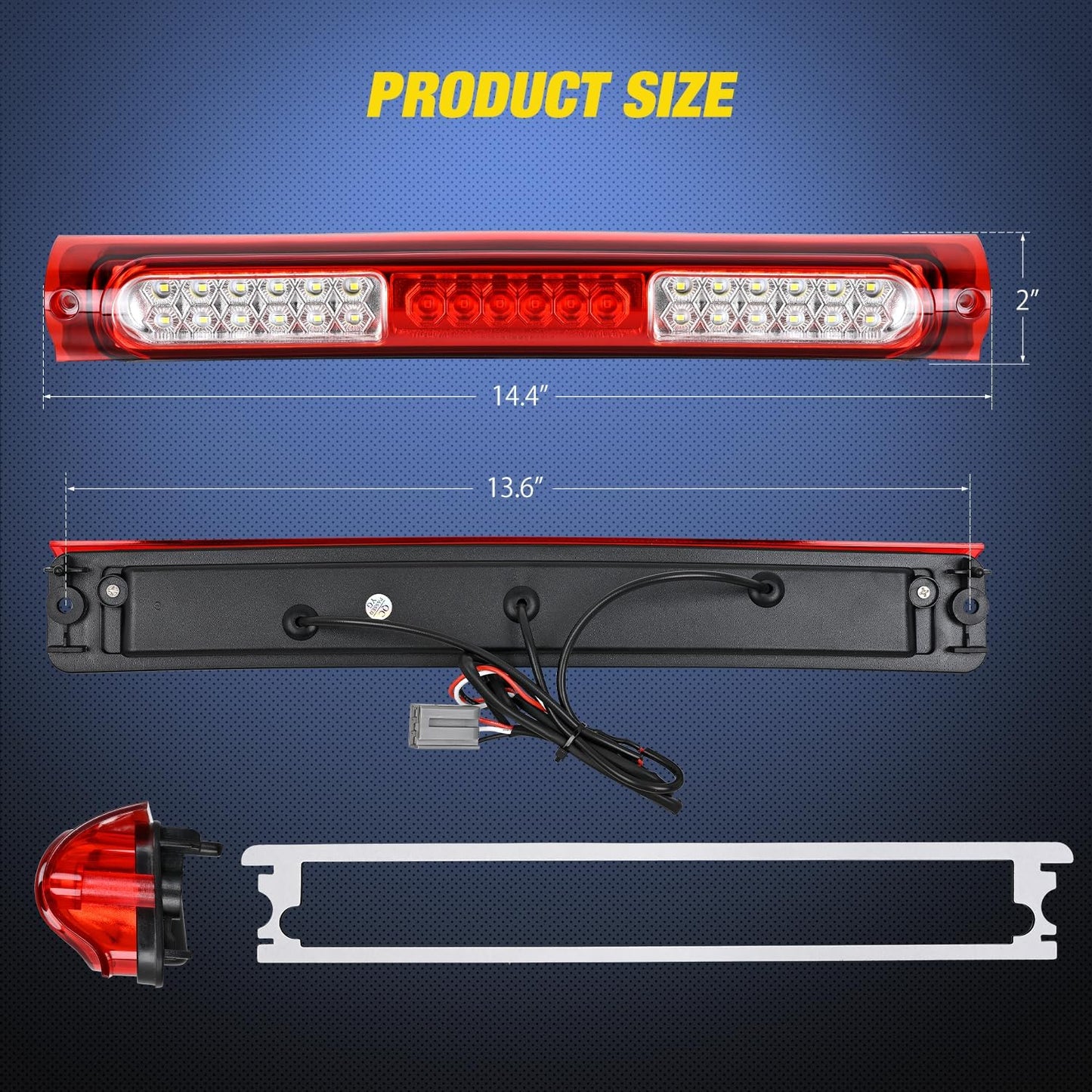 Third Brake Light Tail High Mount 3Rd Stop Cargo Reverse Lights Red Lens Compatible with Ford F150 1997 1998 1999 2000 2001 2002 2003 F-150 Heritage 2004 Pickup Truck Rear Cab Lamp