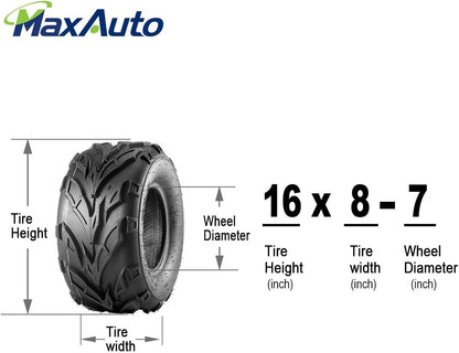 16X8-7 All-Terrain ATV and Go-Kart Tires, 6 PR Tubeless UTV Tires, Pack of 2