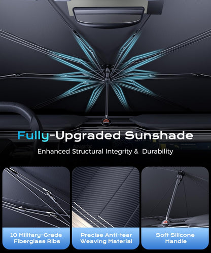 [2025 Upgrade]  Windshield Sun Shade, UPF80+ Sunshade for Car Windshield Blocks Heat & UV Rays, Thickened Vinyl Coating Keep Cool Protect Interior, M 57”X32” for Sedans/Suvs