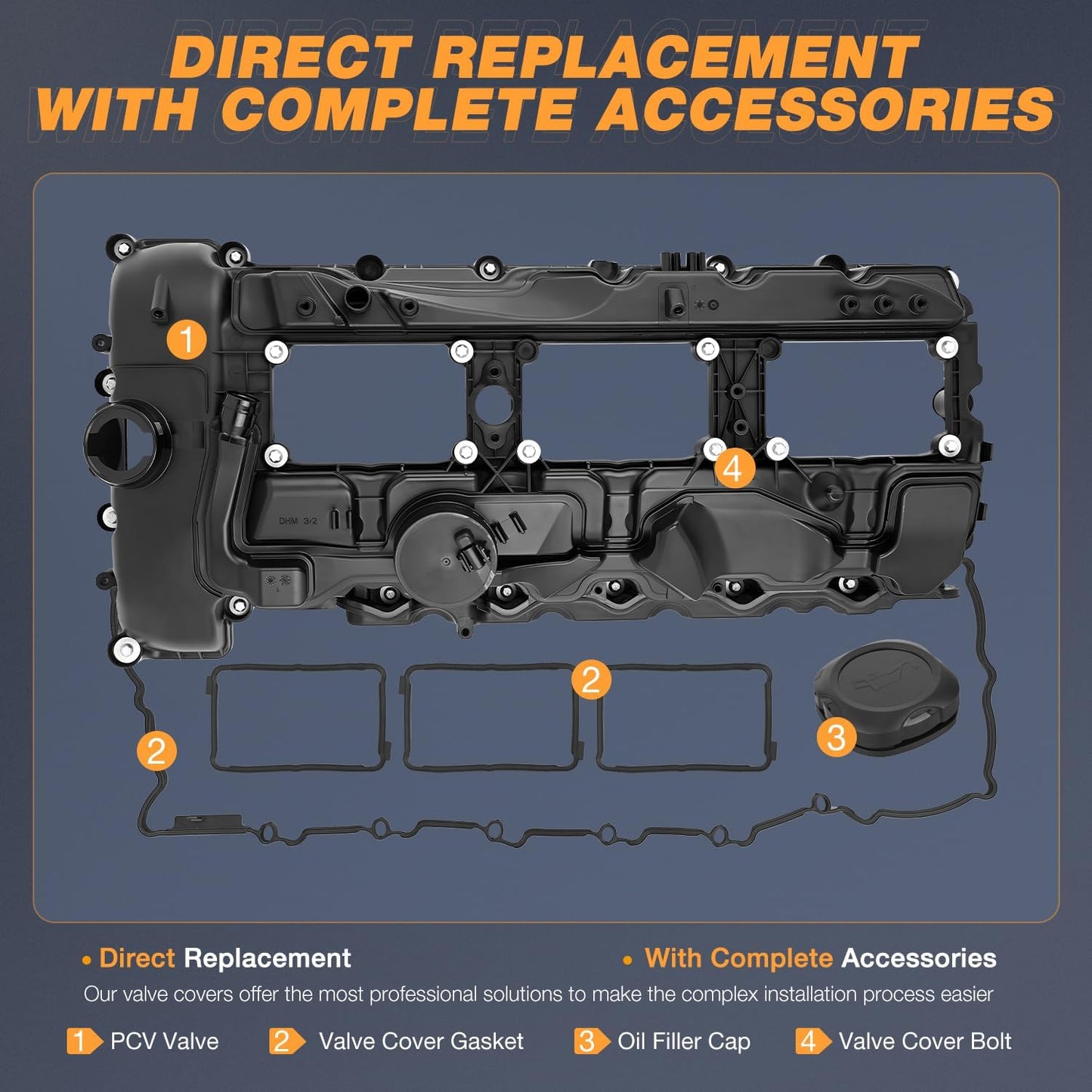N55 Engine Valve Cover Gasket Kit for BMW 135I 335I 435I 535I 640I 740I 2011 2012 2013 2014 2015 2016 2017 2018 2019, for Activehybrid 2012-2016, X1 X3 X4 X5 X6 2011-2019, 3.0L