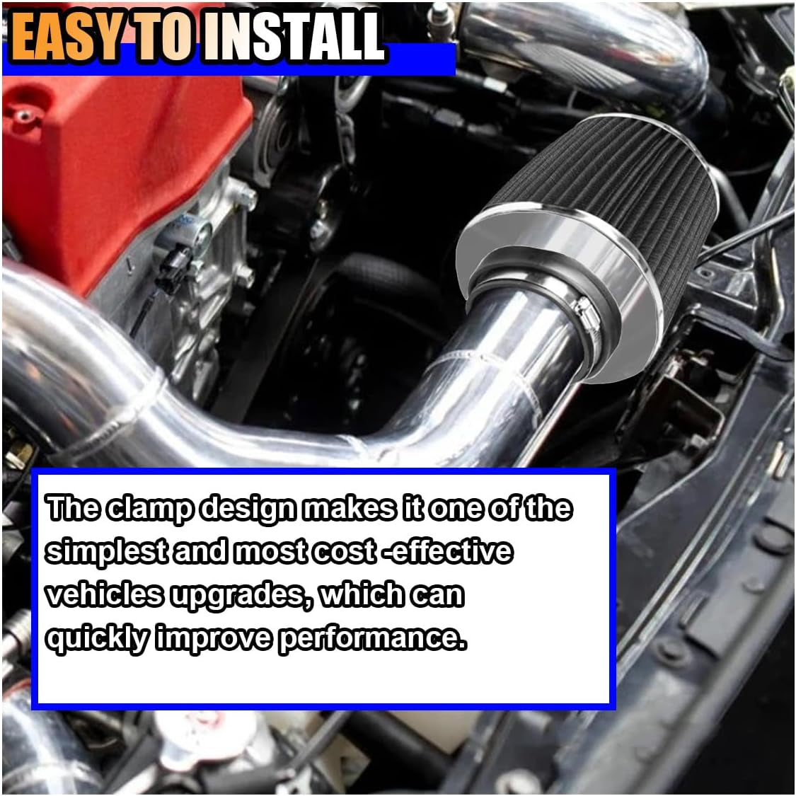 Universal Clamp-On Air Intake Filter, High Flow Closed-Top Cool Air Filter Cleaner, 76 89 102MM Performance round Tapered Cone Air Filters, Premium Washable Replacement Filter for Car Truck (Black)