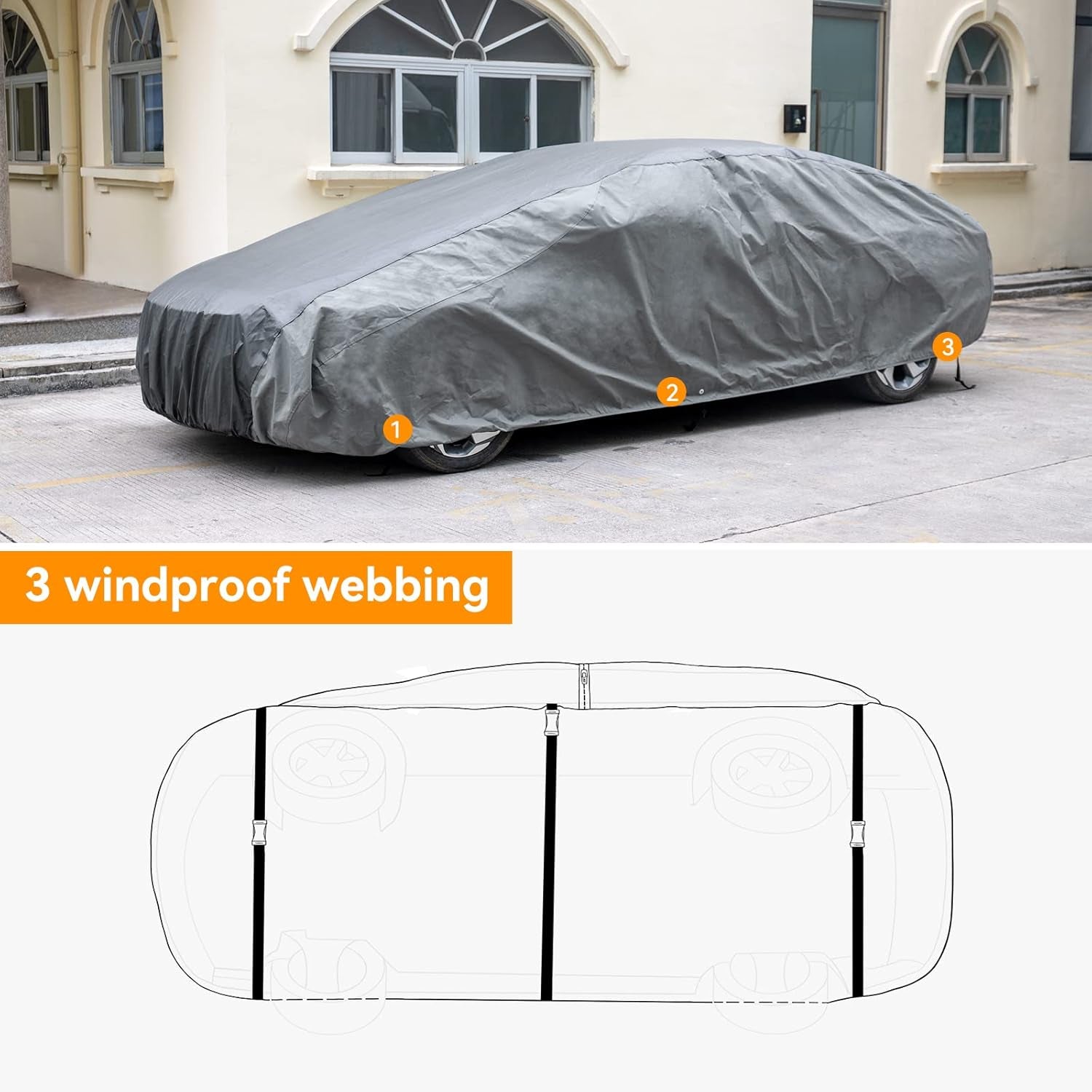 Ultra Light Waterproof Car Cover for Automobiles All Weather Protection, Windproof & Breathable, Fits Sedan up to 200"