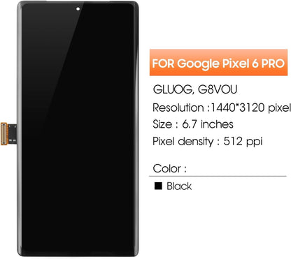 OLED for Google Pixel 6 Pro 5G LCD Screen Replacement for Pixel 6 Pro LCD Display GLUOG G8VOU Screen Touch Digitizer Assembly+Installation Video（with Fingerprint Function,No Fingerprint Cable