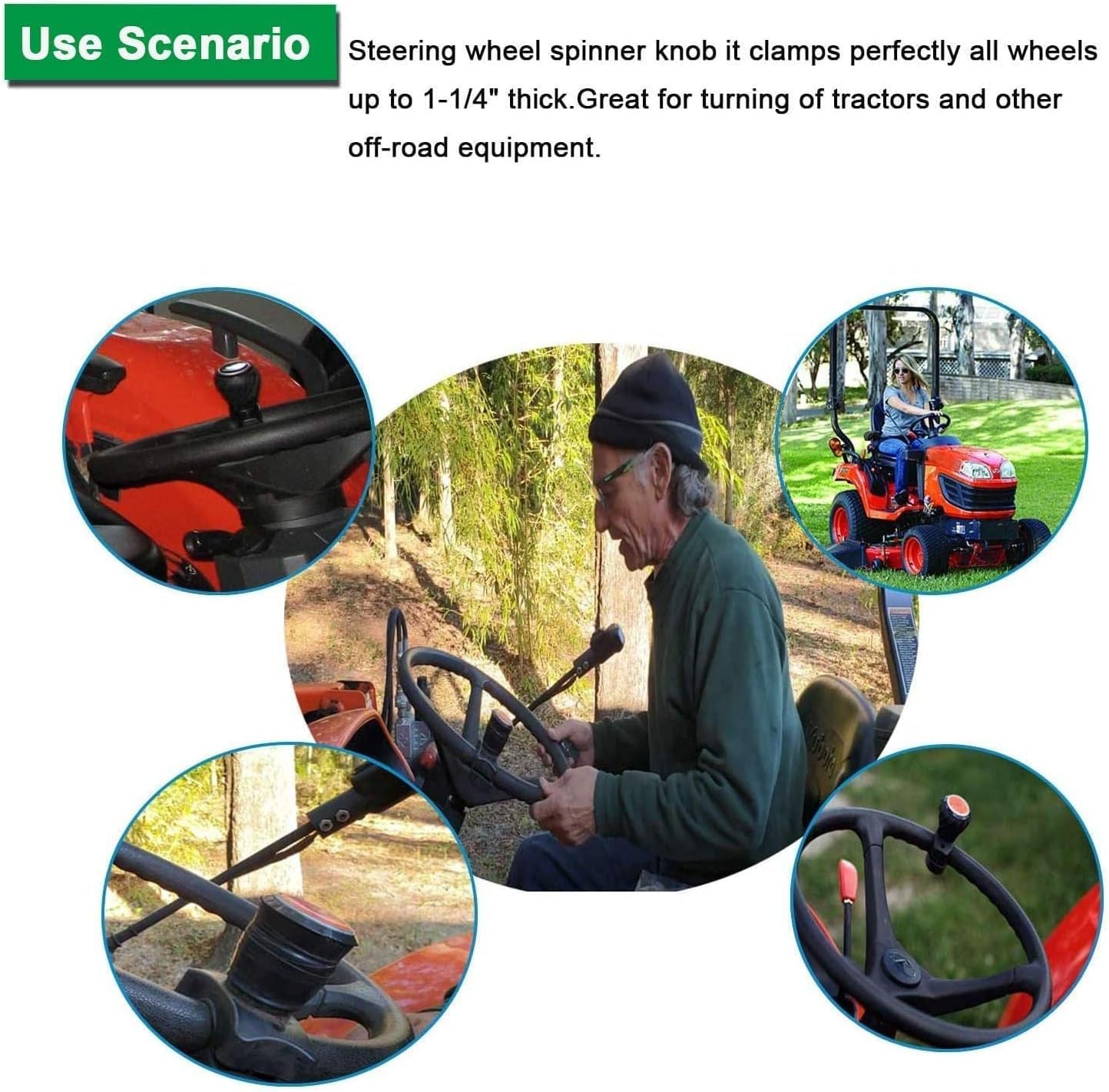 𝙎𝙩𝙚𝙚𝙧𝙞𝙣𝙜 𝙒𝙝𝙚𝙚𝙡 𝙎𝙥𝙞𝙣𝙣𝙚𝙧 𝙆𝙣𝙤𝙗𝙨 for Kubota Jo-Hn Dee-Re Tractors, Cars, Trucks, Mowers, Forklifts, Universal Spinner Knob Steering Wheel Ball Knob