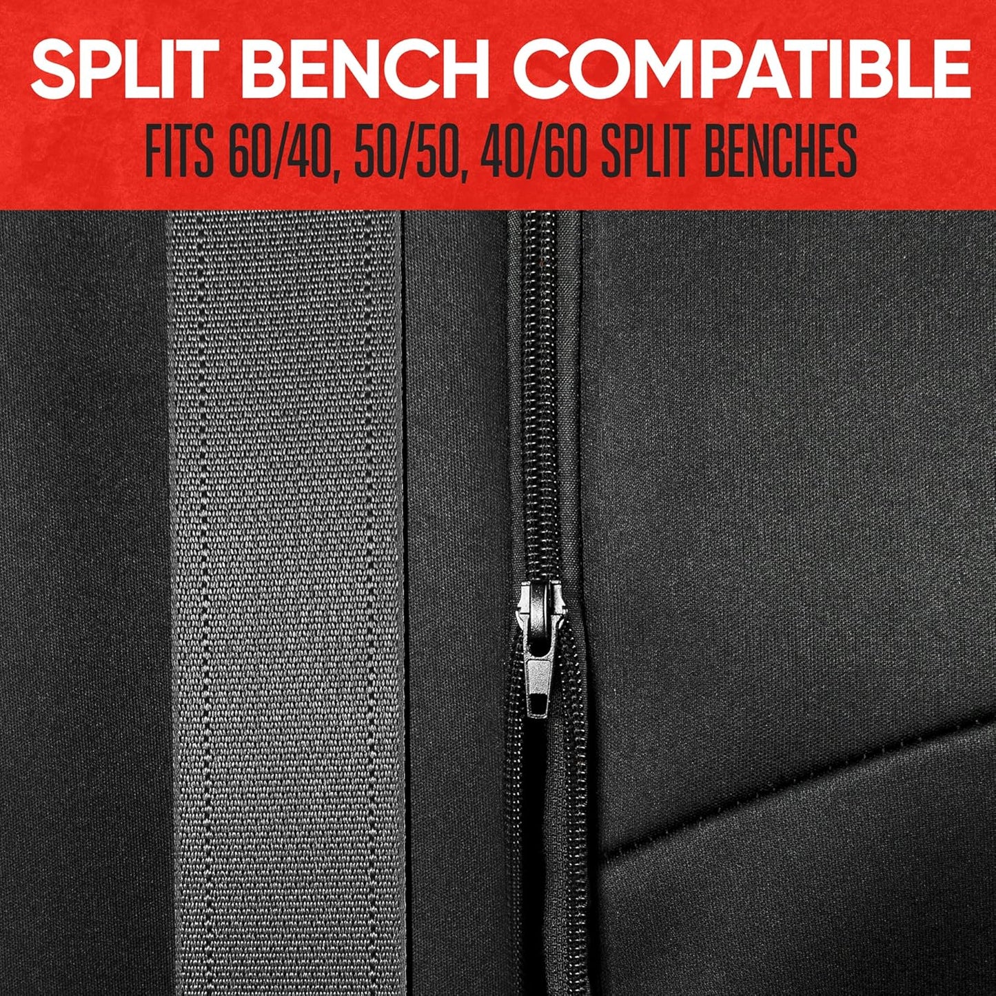 Spillguard Waterproof Rear Bench Car Seat Cover, Red Stitching – Split Bench Rear Seat Protector with Neoprene Padding, Back Seat Cover for Kids & Dogs, Car Interior Covers