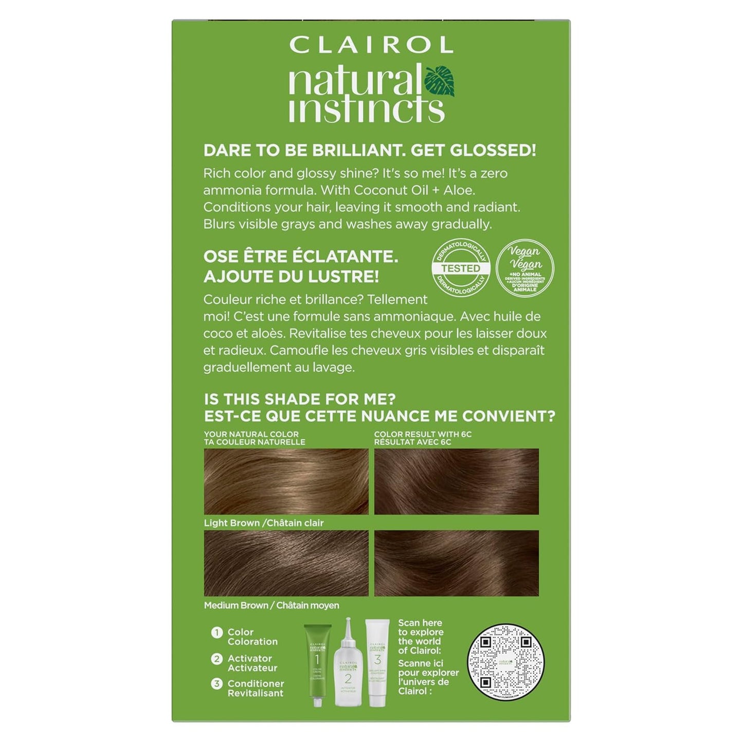 Natural Instincts Demi-Permanent Hair Dye, 6C Light Brown Hair Color, Pack of 3