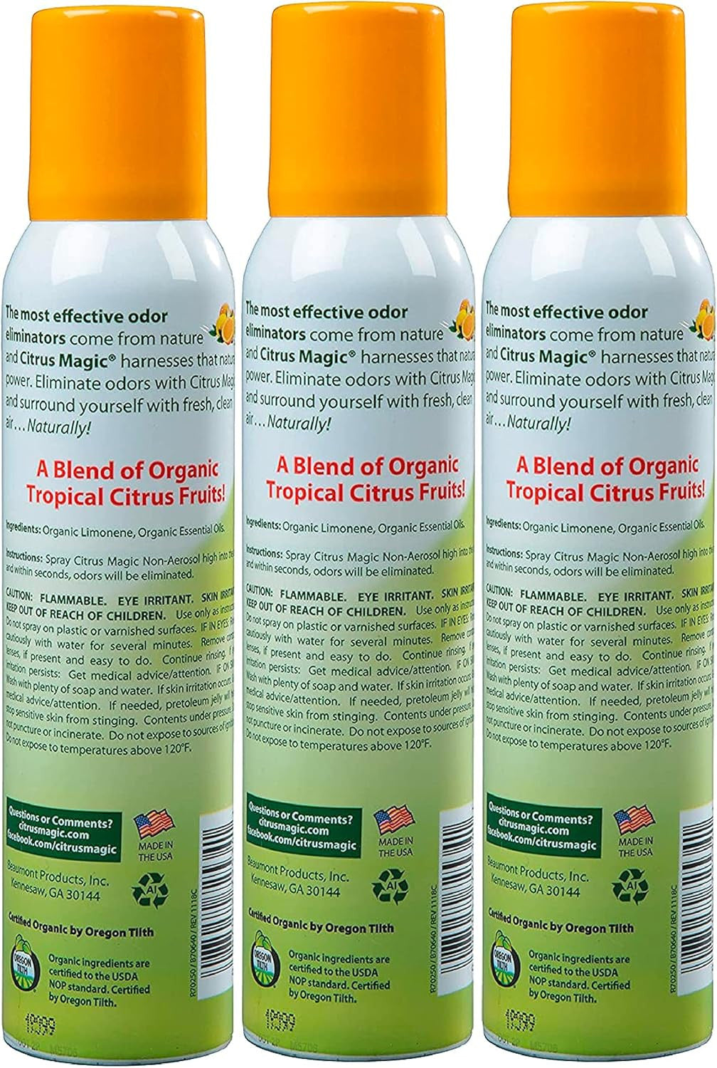 Organic Natural Odor Eliminating Air Freshener Spray, Orange Zest, 3-Ounce, Pack