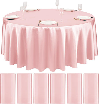 6 Packs Satin Tablecloth 120 Inch Rose Gold round Tablecloths, Overlay Satin Tab